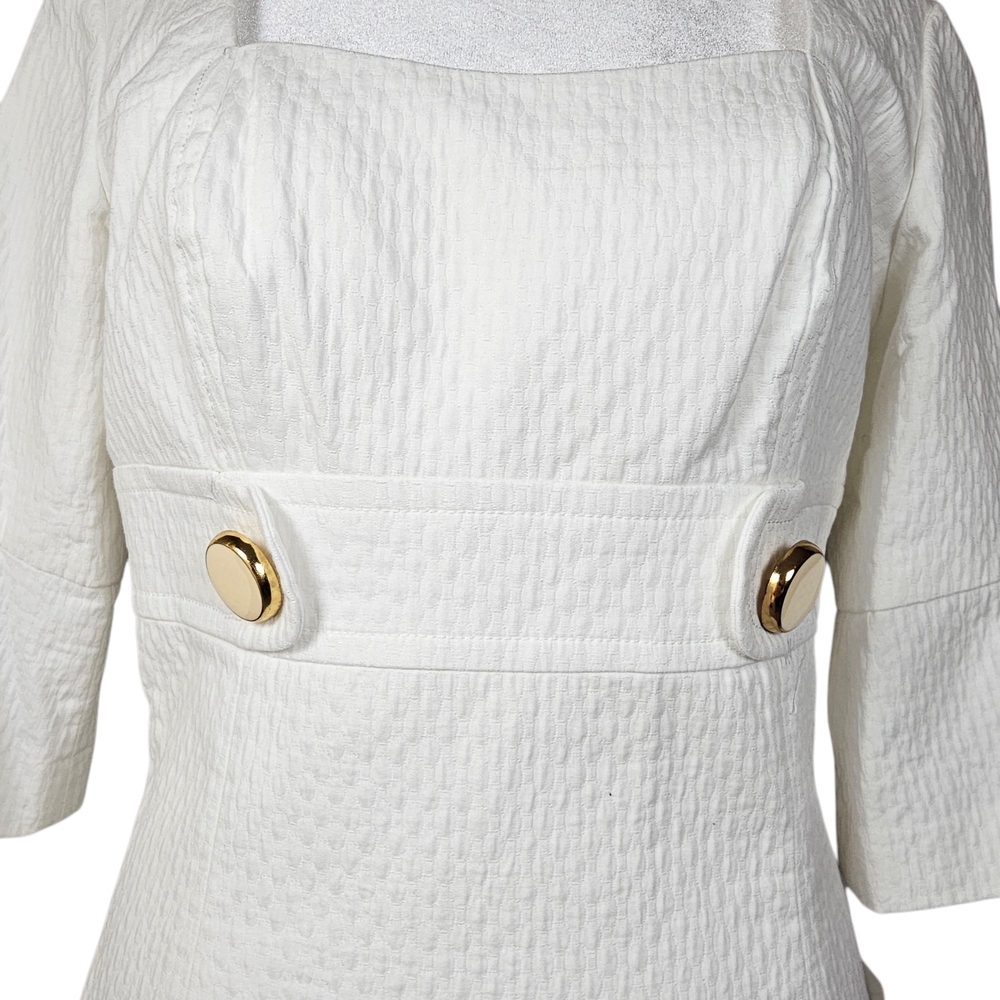 Donna Morgan‎ White and Gold Sheath Dress with Raglan Sleeves - Picture 3 of 11